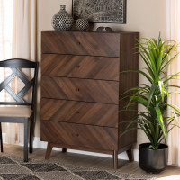 Baxton Studio LV23COD23231WI-Columbia-5DW-Chest Hartman Mid-Century Modern Walnut Brown Finished Wood 5-Drawer Storage Chesti